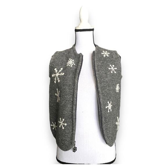 Vntg Cabela's Wool Snowflake Sweater Vest Sz S Grey Sleeveless Zip Up Novelty - Picture 11 of 12